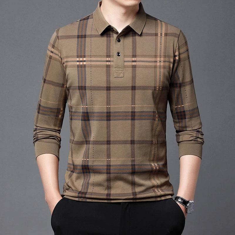 Men's long sleeve lapel checkered polo shirt - Xmaker