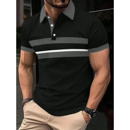 Men's Polo Shirt Striped Personality Button Lapel - Xmaker