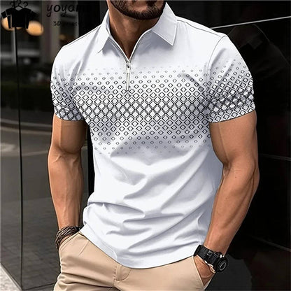 Men's Polo Shirt Lapel Striped Short Sleeve Letter Printed T-Shirt Polo Fashion Top Men's Short Sleeve Tee Tops Shirt - Xmaker