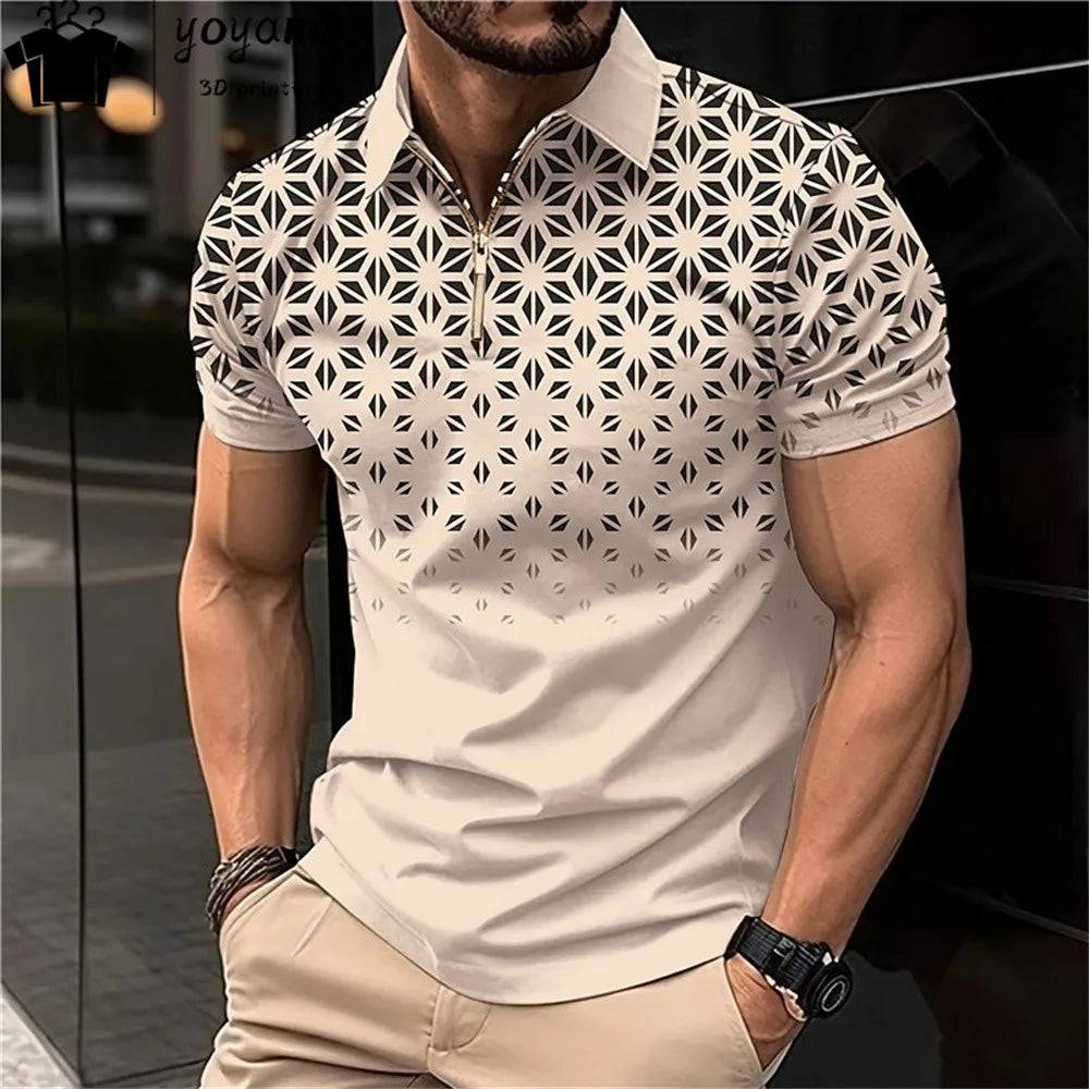 Men's Polo Shirt Lapel Striped Short Sleeve Letter Printed T-Shirt Polo Fashion Top Men's Short Sleeve Tee Tops Shirt - Xmaker