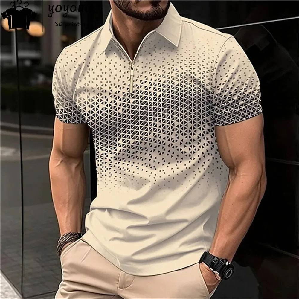 Men's Polo Shirt Lapel Striped Short Sleeve Letter Printed T-Shirt Polo Fashion Top Men's Short Sleeve Tee Tops Shirt - Xmaker