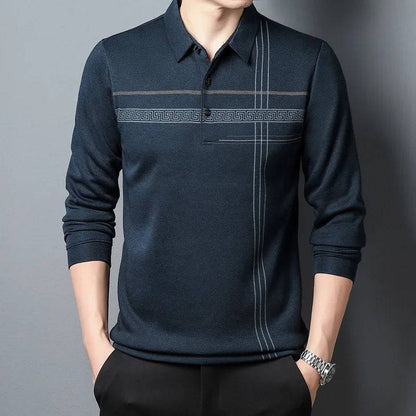 Men's Long-sleeved Business Casual Loose Striped Polo Shirt - Xmaker