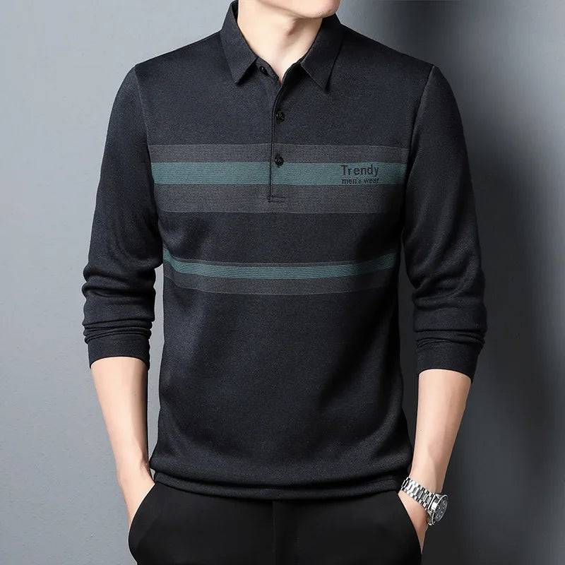 Men's Long-sleeved Business Casual Loose Striped Polo Shirt - Xmaker