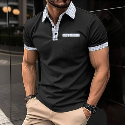 Men's Short Sleeve Polo Shirt Man Plaid Collar POLO Tee Male Casual Collar T-Shirt Clothing - Xmaker