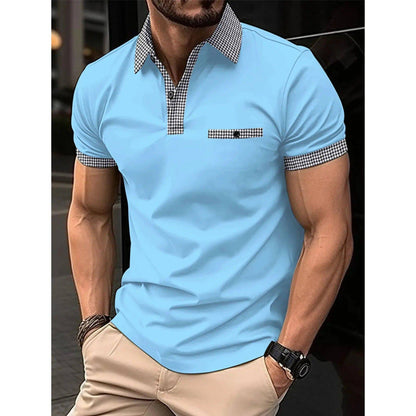 Men's Short Sleeve Polo Shirt Man Plaid Collar POLO Tee Male Casual Collar T-Shirt Clothing - Xmaker