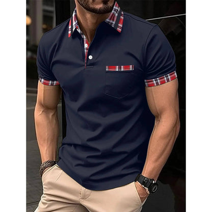 Men's Short Sleeve Polo Shirt Man Plaid Collar POLO Tee Male Casual Collar T-Shirt Clothing - Xmaker