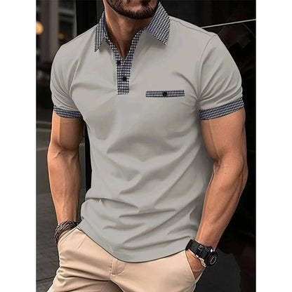 Men's Short Sleeve Polo Shirt Man Plaid Collar POLO Tee Male Casual Collar T-Shirt Clothing - Xmaker