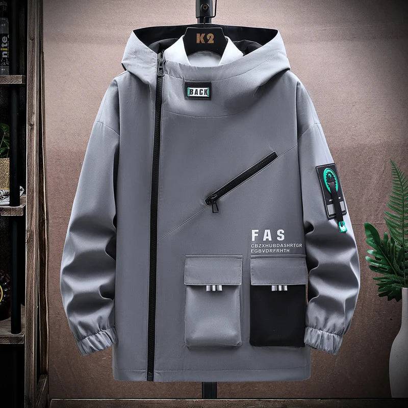 Zipper Jacket Men's Pilot Hooded Jacket Spring and Autumn Baseball Uniform Tide Card Loose Pullover Front Pocket Coat - Xmaker