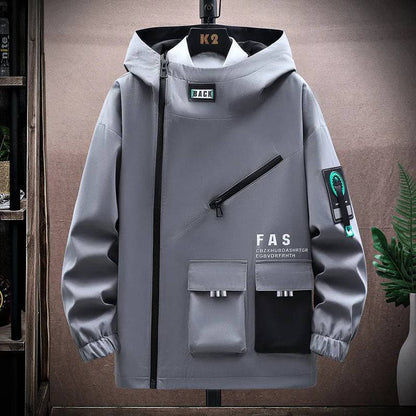 Zipper Jacket Men's Pilot Hooded Jacket Spring and Autumn Baseball Uniform Tide Card Loose Pullover Front Pocket Coat - Xmaker