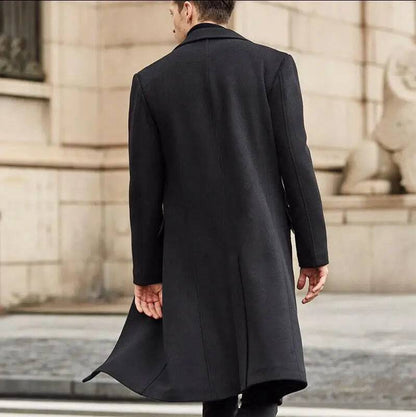 Men's Casual Single-breasted Long Sleeve Woolen Long Coat