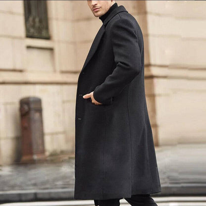 Men's Casual Single-breasted Long Sleeve Woolen Long Coat