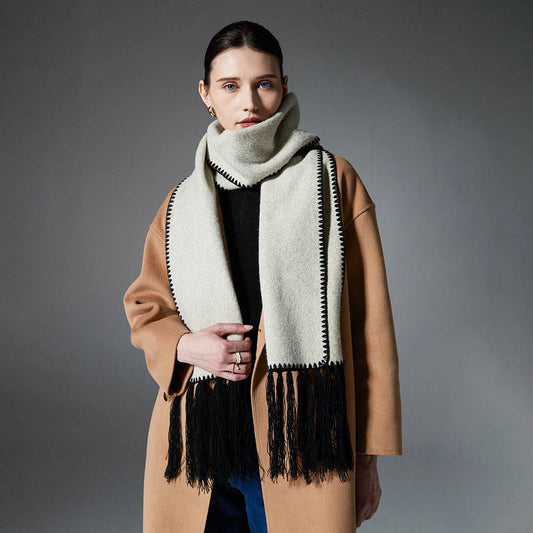 Double-faced Woolen Goods Solid Color Tassel Scarf - Xmaker