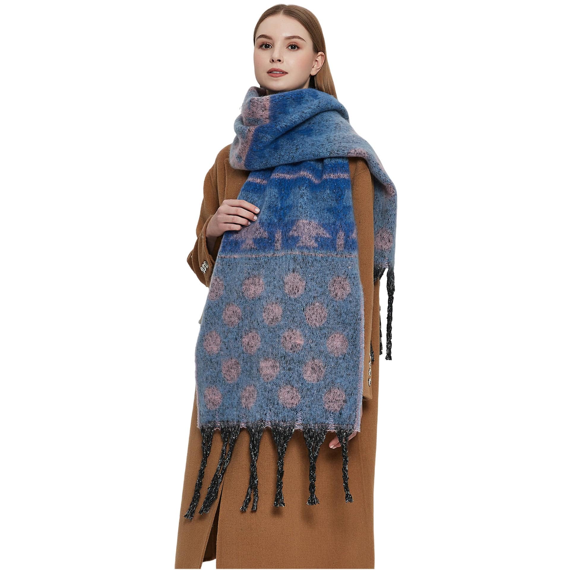 Shawl Thickened Scarf Tassel Jacquard Dot Scarf - Xmaker