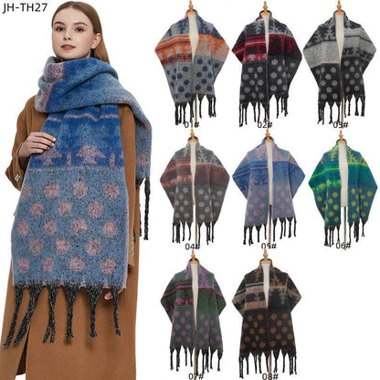 Shawl Thickened Scarf Tassel Jacquard Dot Scarf - Xmaker