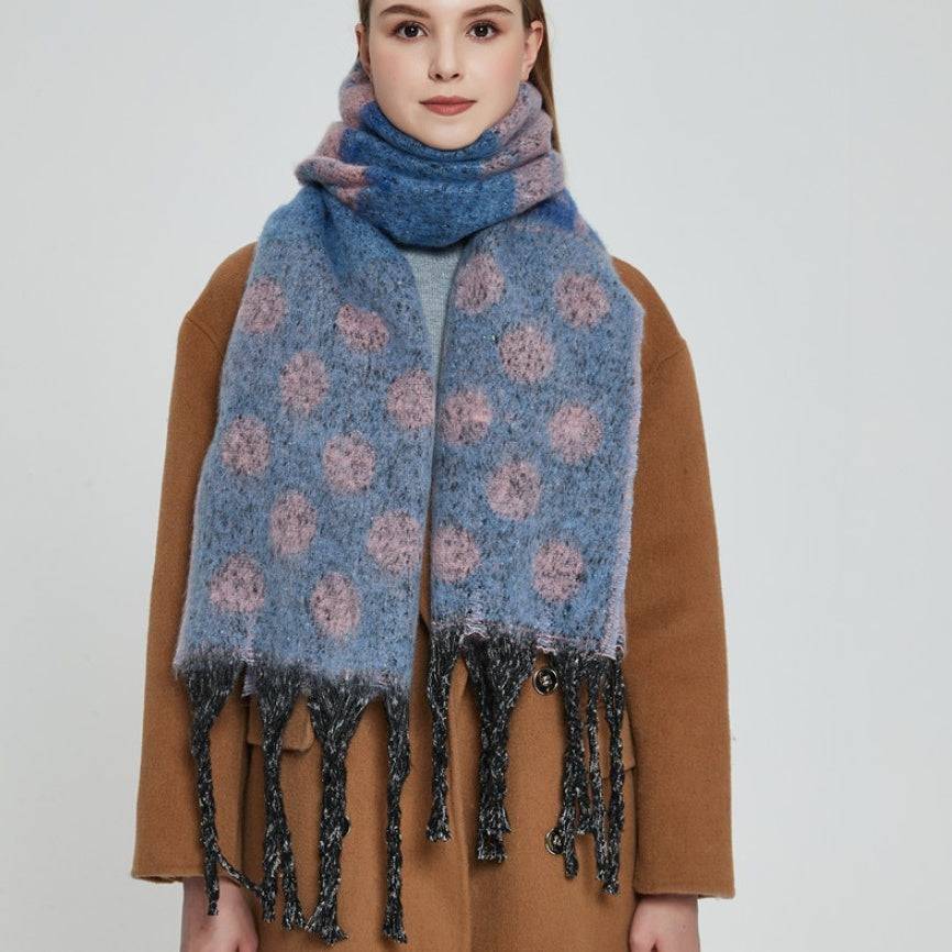 Shawl Thickened Scarf Tassel Jacquard Dot Scarf - Xmaker