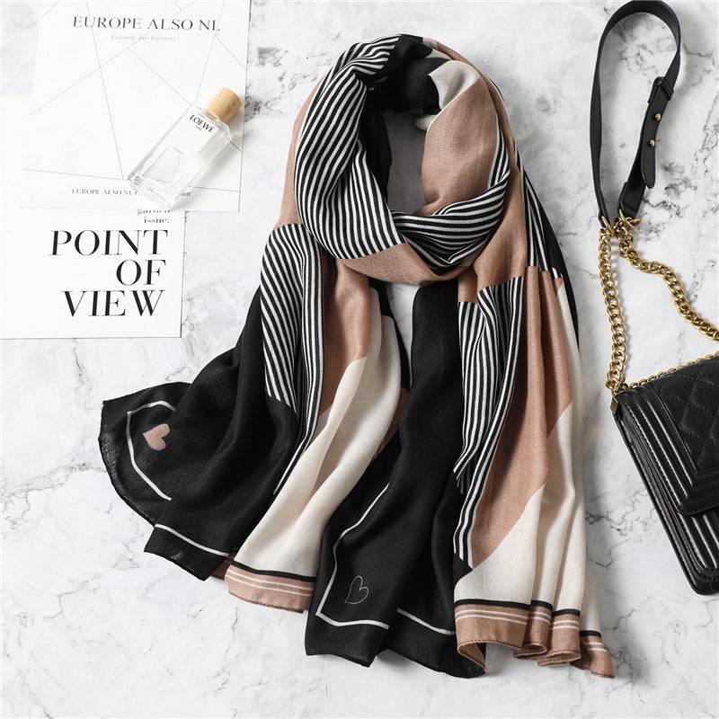 Simple Geometric Striped Scarf Women's Contrast Color Shawl - Xmaker