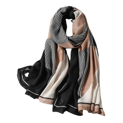 Simple Geometric Striped Scarf Women's Contrast Color Shawl - Xmaker