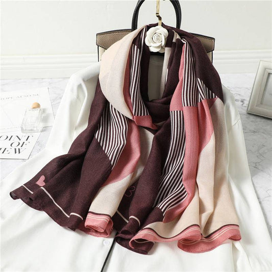 Simple Geometric Striped Scarf Women's Contrast Color Shawl - Xmaker