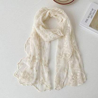 Lace Embroidered Small Floral Long Silk Scarf For Women - Xmaker
