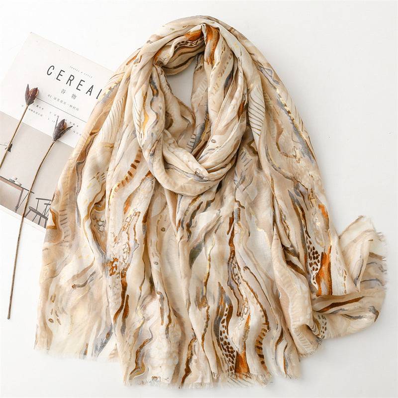 Cotton And Linen Feel Scarf Bronzing Flowing Landscape Scarf - Xmaker