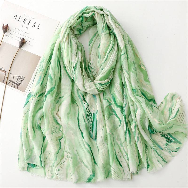 Cotton And Linen Feel Scarf Bronzing Flowing Landscape Scarf - Xmaker