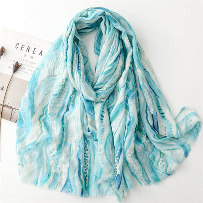 Cotton And Linen Feel Scarf Bronzing Flowing Landscape Scarf - Xmaker