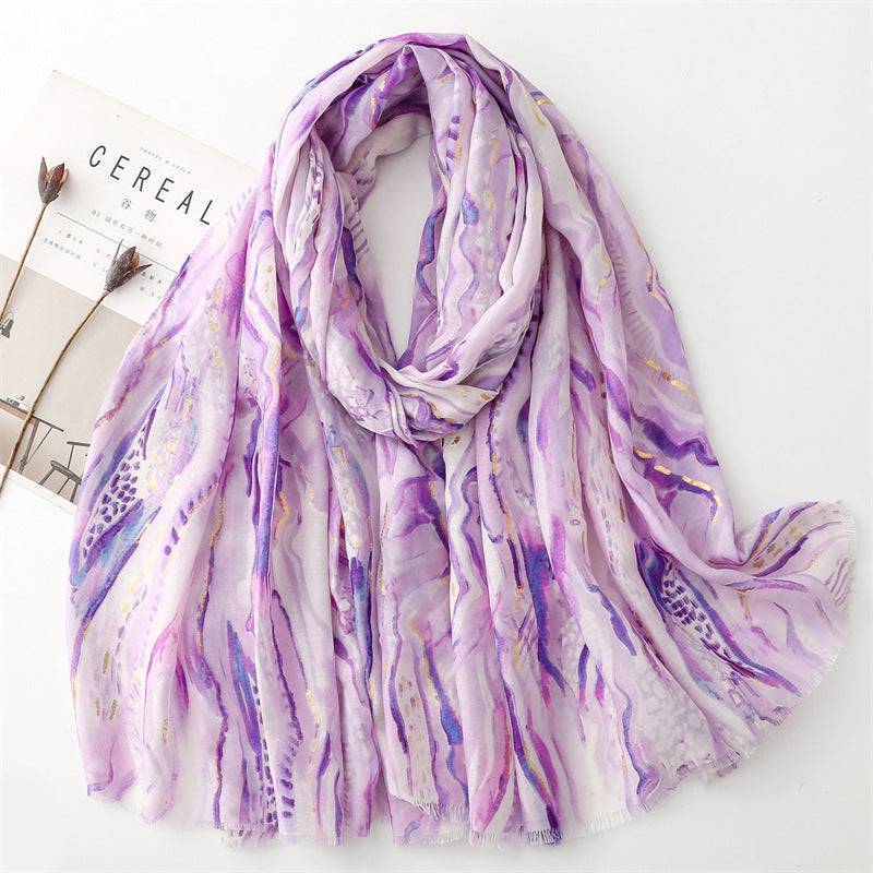 Cotton And Linen Feel Scarf Bronzing Flowing Landscape Scarf - Xmaker