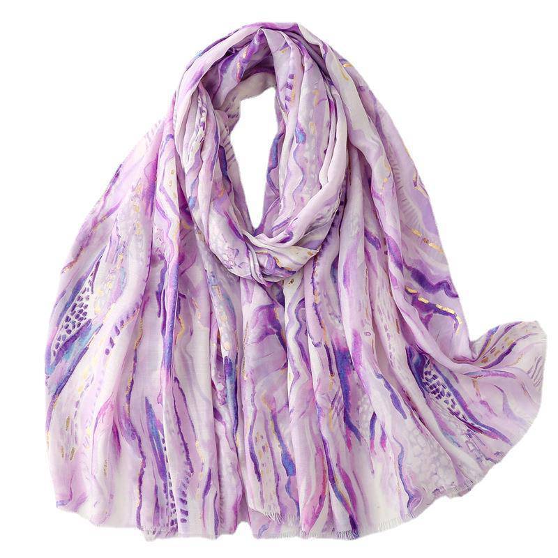 Cotton And Linen Feel Scarf Bronzing Flowing Landscape Scarf - Xmaker