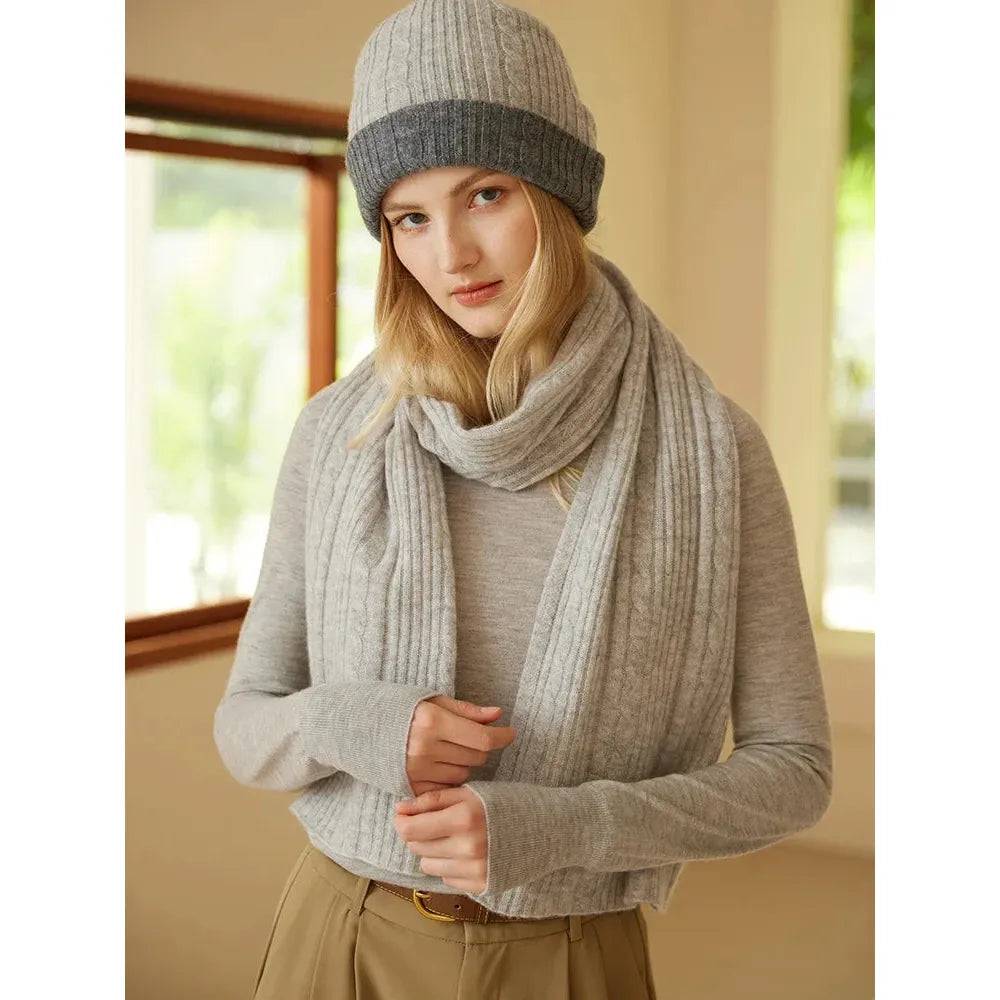 Cashmere Scarf Cable Ribbed Knit - Xmaker