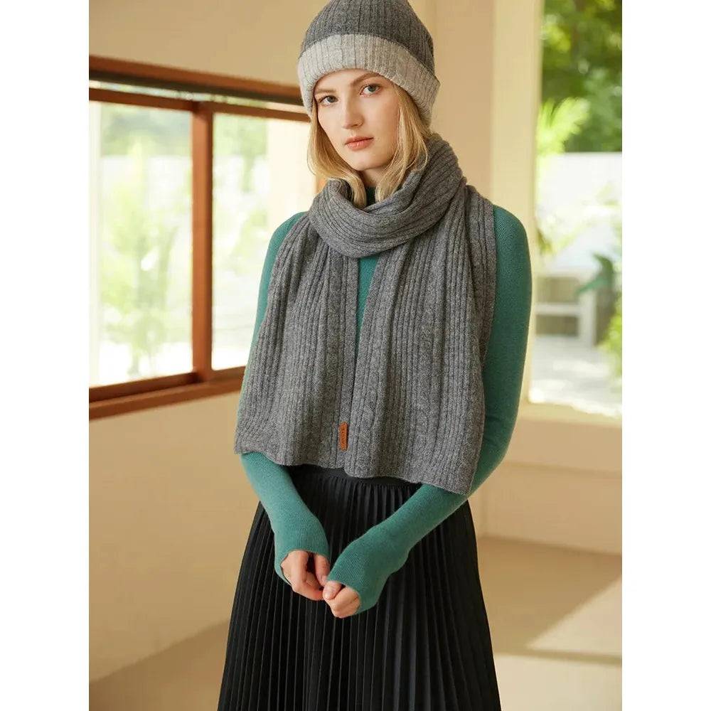 Cashmere Scarf Cable Ribbed Knit - Xmaker