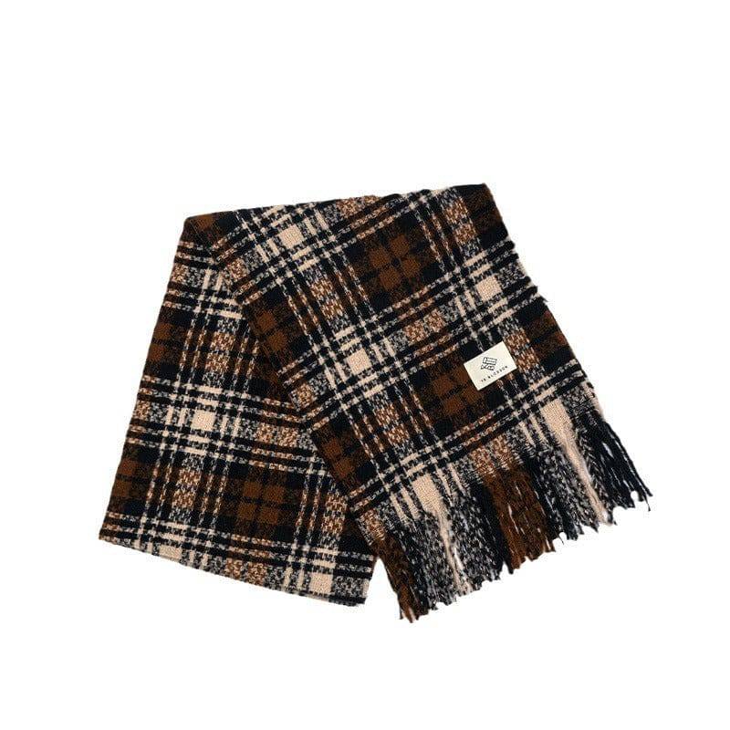 Plaid Knitted Scarf Winter Maillard Color Tassel Scarf - Xmaker