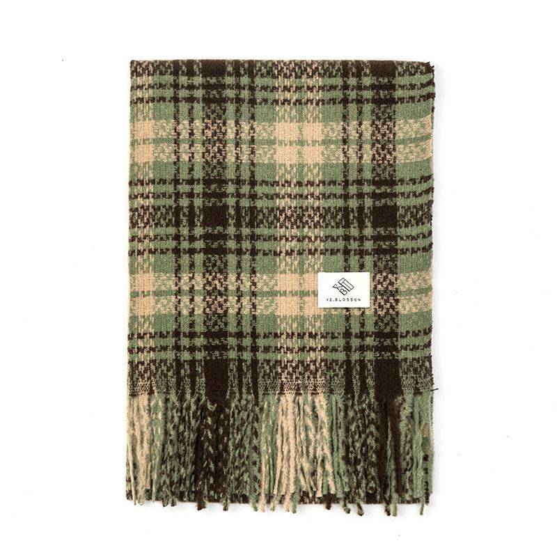 Plaid Knitted Scarf Winter Maillard Color Tassel Scarf - Xmaker