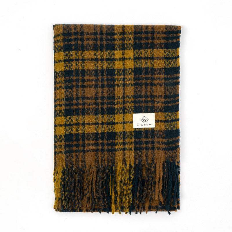 Plaid Knitted Scarf Winter Maillard Color Tassel Scarf - Xmaker