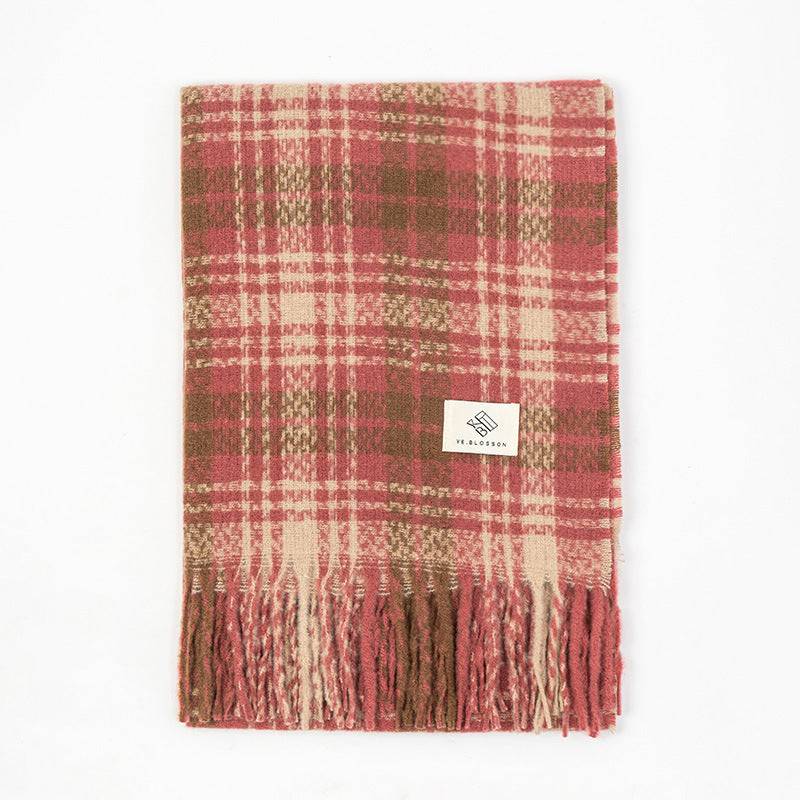 Plaid Knitted Scarf Winter Maillard Color Tassel Scarf - Xmaker