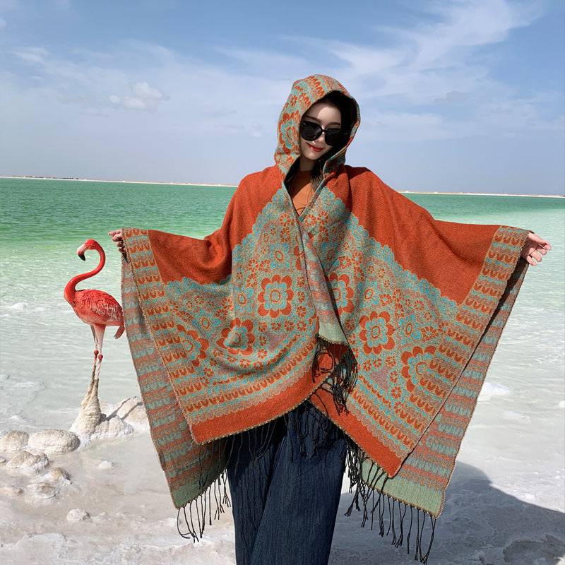 Ethnic Style Desert Seaside Photograph Cloak Scarf - Xmaker