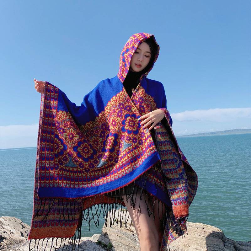 Ethnic Style Desert Seaside Photograph Cloak Scarf - Xmaker