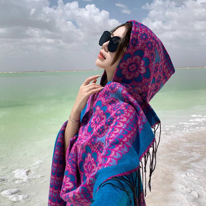 Ethnic Style Desert Seaside Photograph Cloak Scarf - Xmaker