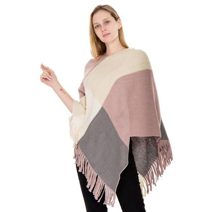 Large Plaid Color Matching Knitted Warm Shawl - Xmaker