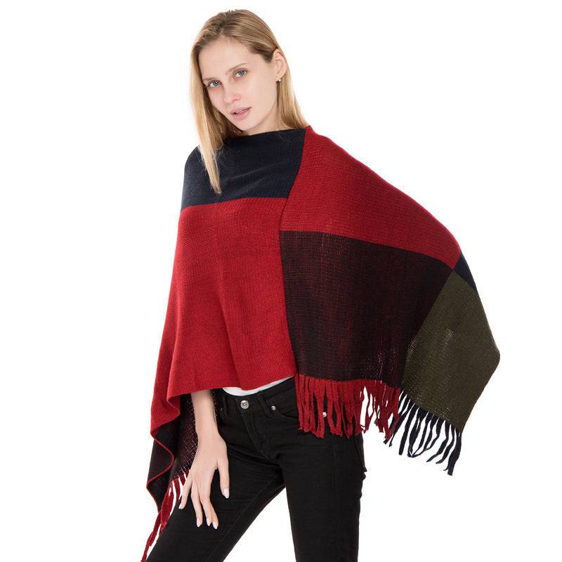 Large Plaid Color Matching Knitted Warm Shawl - Xmaker