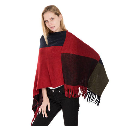 Large Plaid Color Matching Knitted Warm Shawl - Xmaker