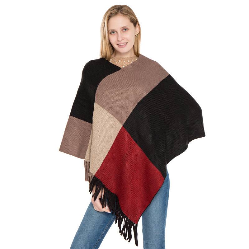 Large Plaid Color Matching Knitted Warm Shawl - Xmaker