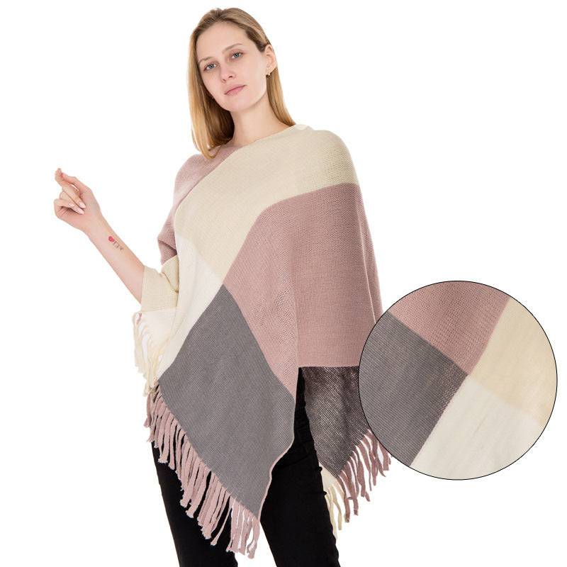 Large Plaid Color Matching Knitted Warm Shawl - Xmaker