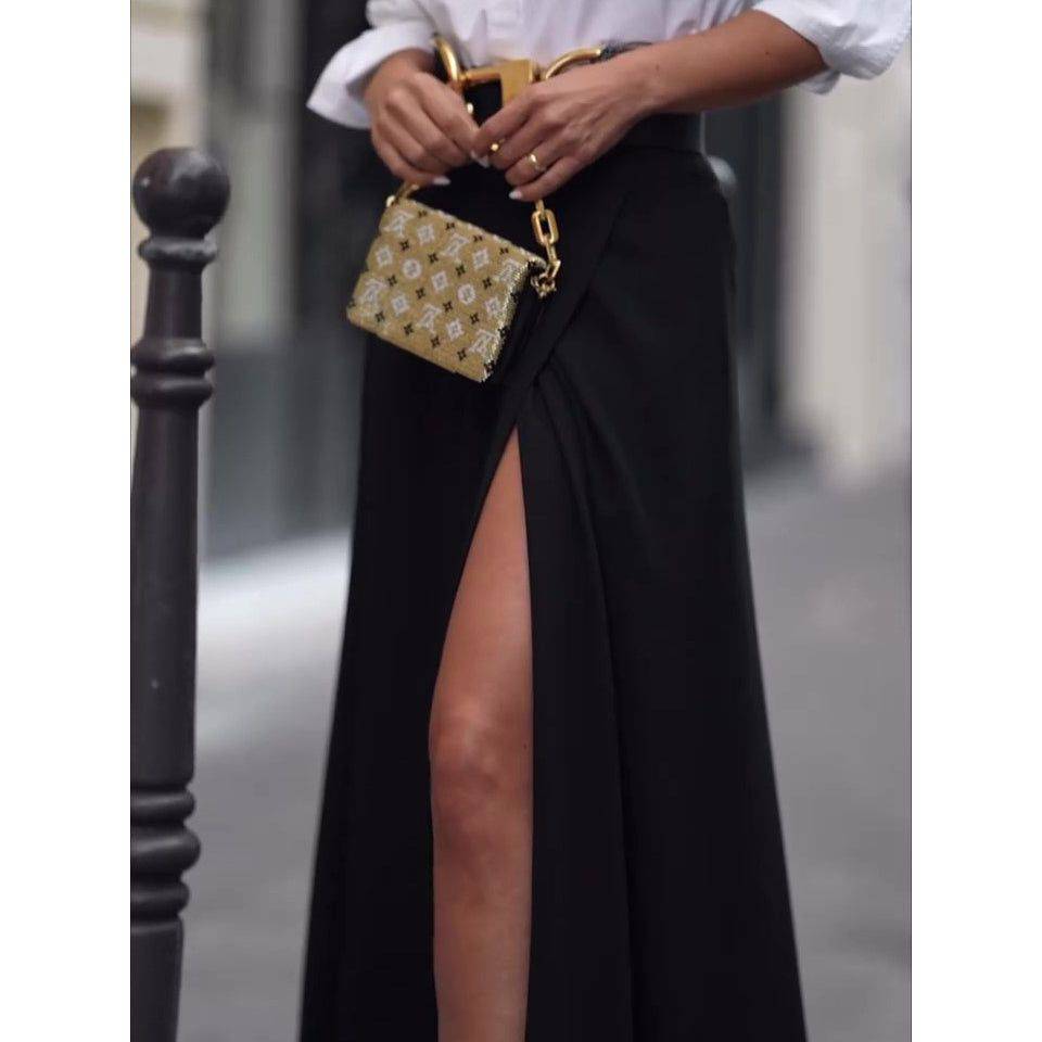 Solid Color Slit Maxi Skirt - Xmaker