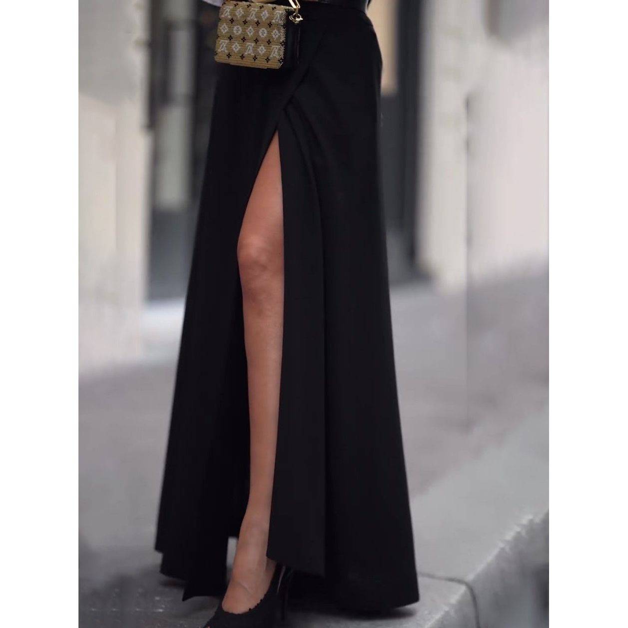 Solid Color Slit Maxi Skirt - Xmaker