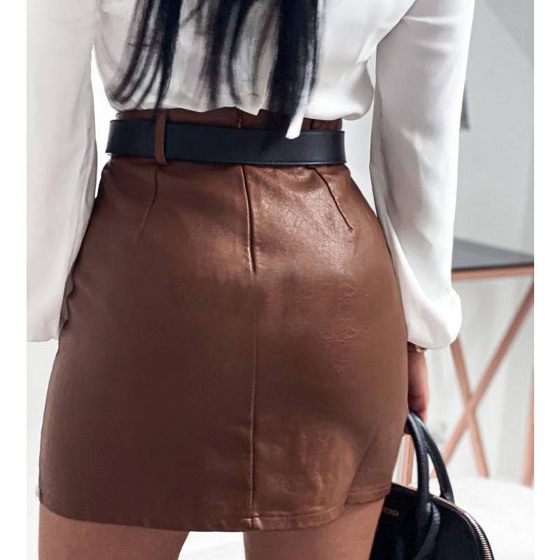 Elegant Rivets PU Leather Skirts Women - Xmaker