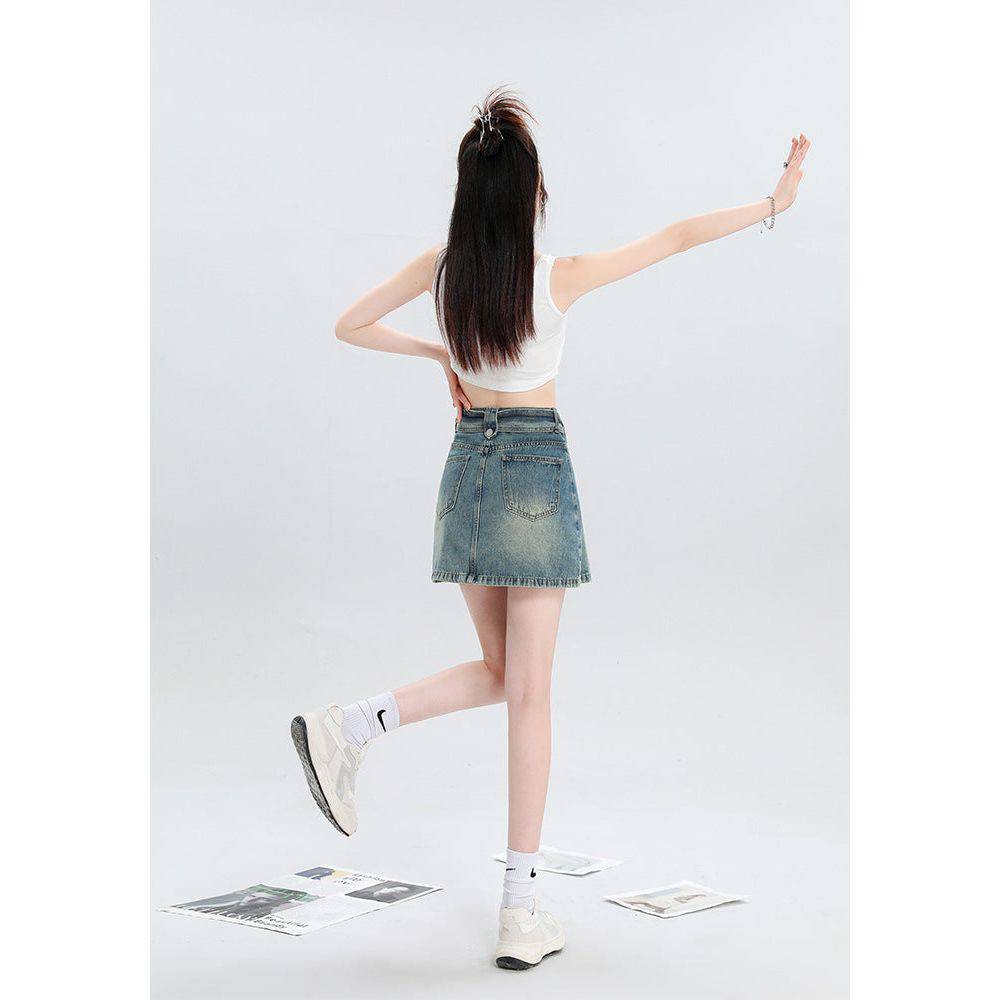 Belt Design Sense Denim Skirt - Xmaker