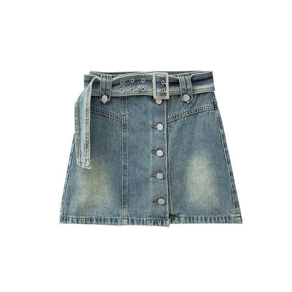 Belt Design Sense Denim Skirt - Xmaker