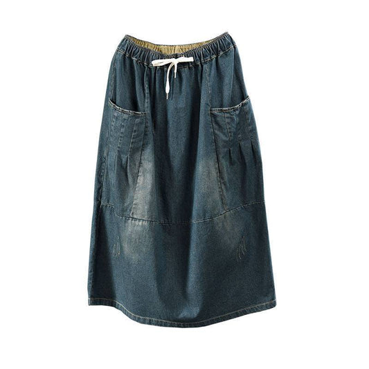 Denim Skirts Big Pockets, Mid-length Women's - Xmaker