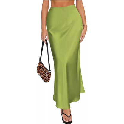 Elegant temperament high waist fishtail satin acetate hip skirt - Xmaker