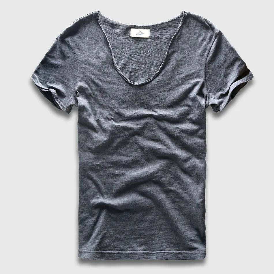 Men Plain Hip Hop Casual V Neck Short Sleeve T-Shirt Men - Xmaker